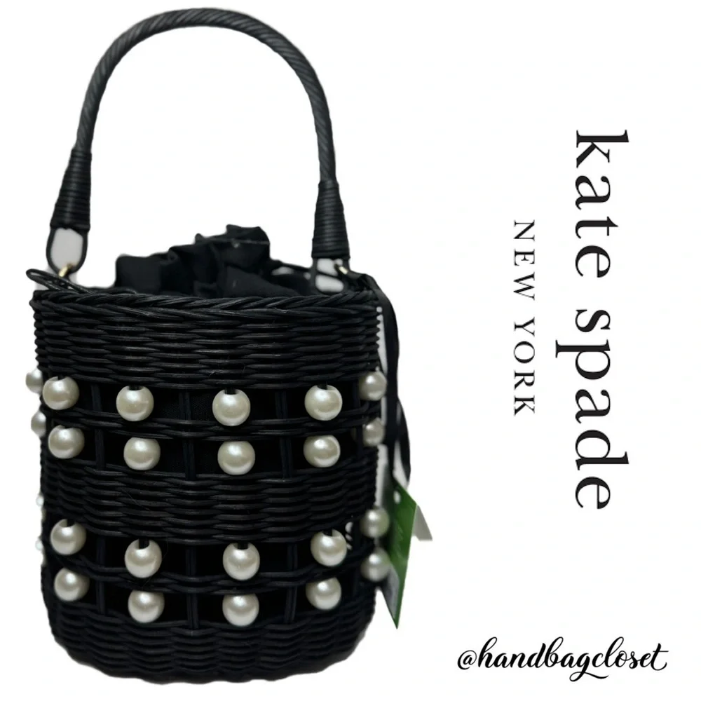 Kate Spade x Target Black Pearl Embellished Basket Wicker Bucket Bag